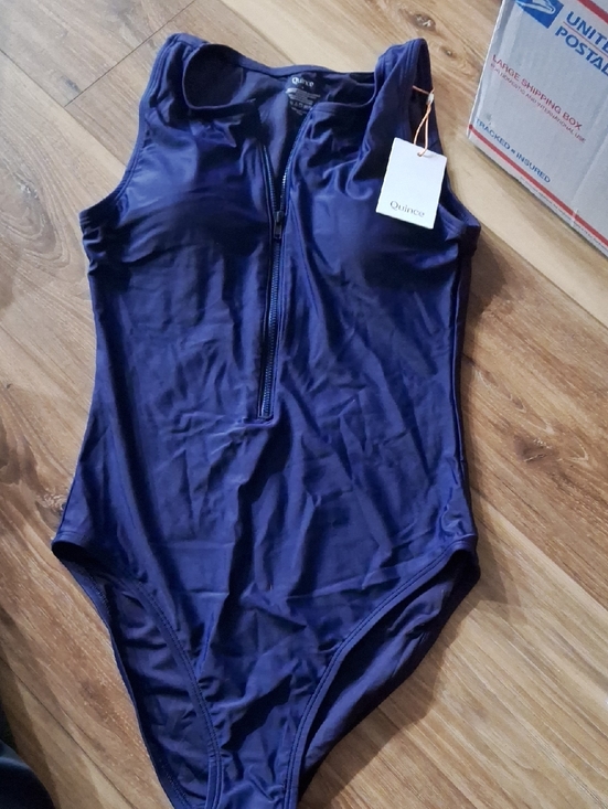 Quince Italian Zip-Front One-Piece Swimsuit Navy S NWT - Picture 2 of 4